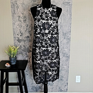 Black/White Lace Overlay Halter Dress - Size L